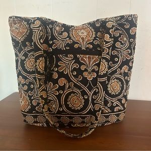 Vera Bradley Caffe Latte Quilted Shoulder Bag Purse, Black Brown Paisley Pattern